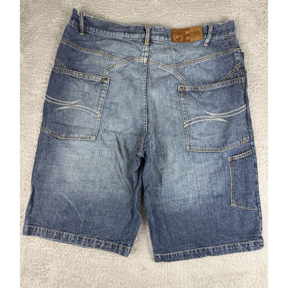 Phat Farm Jorts Mens 38 Blue Baggy Carpenter Denim Shorts Y2K Hip Hop Skater